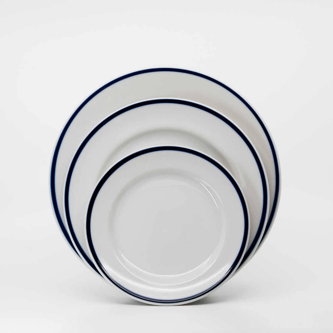 青いラインの丸皿 ビストロプレート ブルーライン｜デザインショップ oh